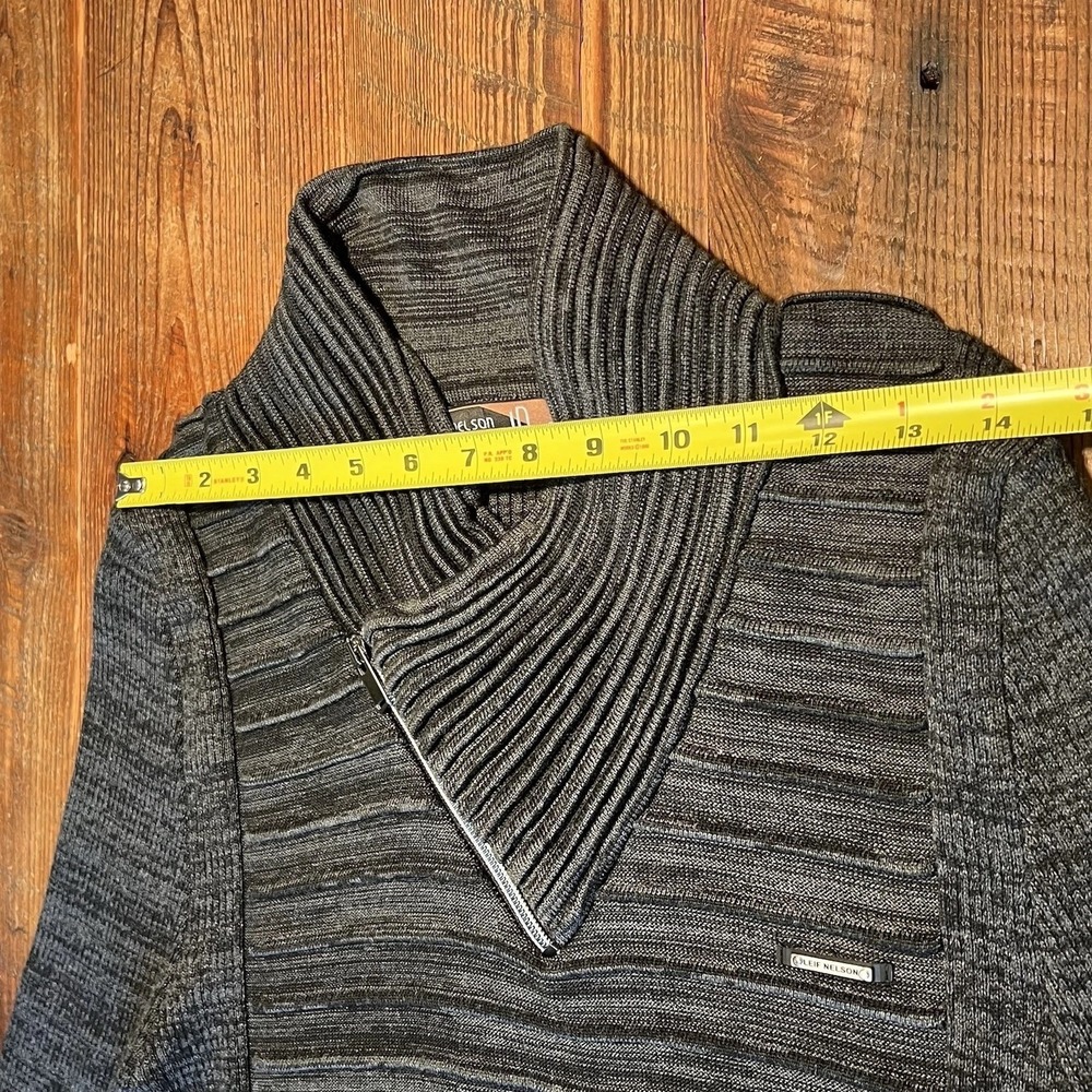Leif Nelson Cable Knit Sweater Shawl Collar Funnel Neck Gray Techwear Streetwear - Picture 15 of 16